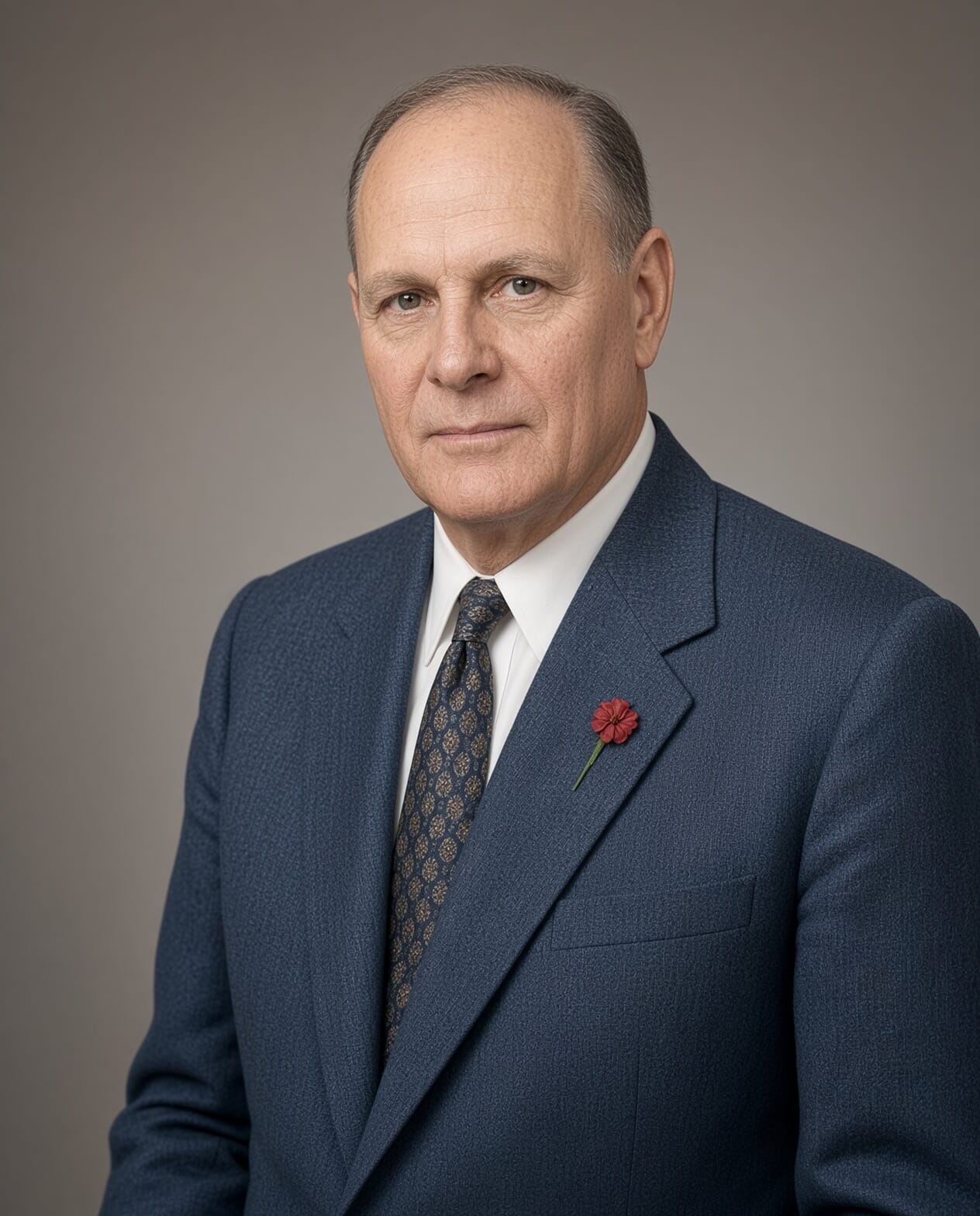 Fred Prior, founder of Southwest Wheel, in a navy suit with a red boutonniere