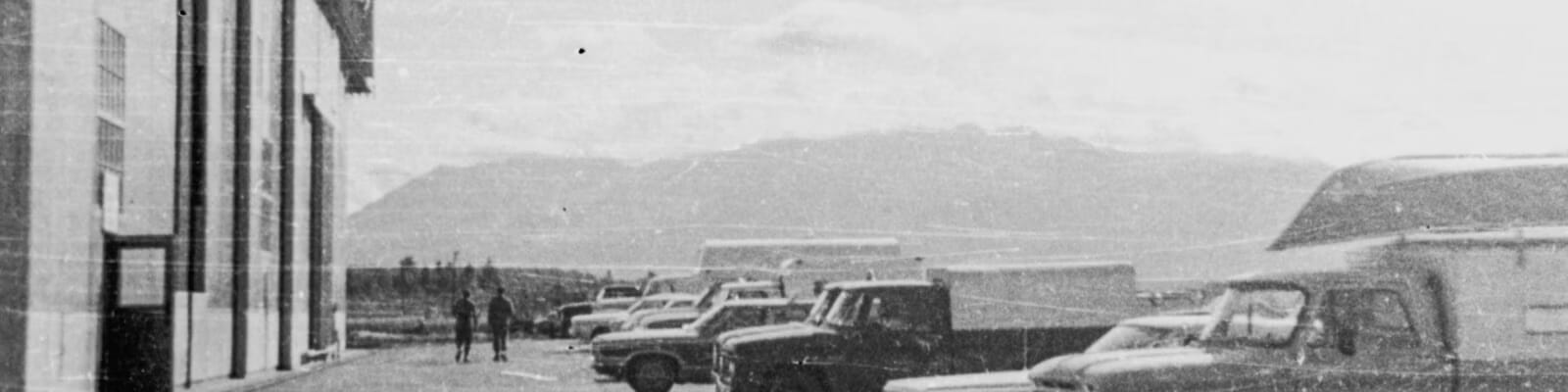 Line of vintage trucks