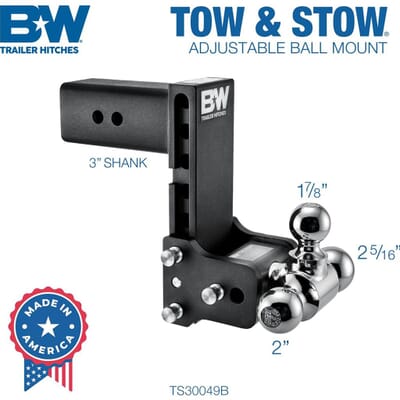 B & W Hitches 2 in Model 7 Blk T&S Tri Ball for Multi-Pro Tailgate