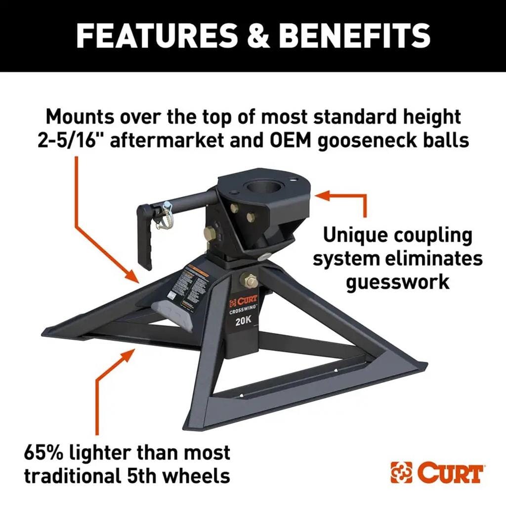 CURT MAP Curt CrossWing 20K Single-Point 5th Wheel Hitch for 2-5