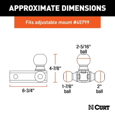 Curt 45799 Supporto Regolabile Tri-Ball Con 3 Palle Rimorchio, Altezza Regolabile, Capacità Fino A 10.000 Libbre - 3