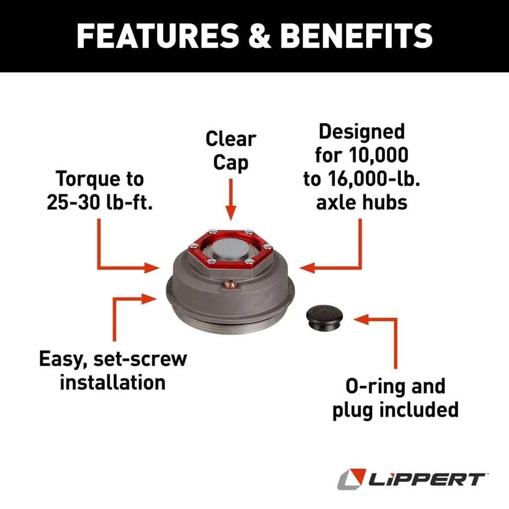 Lippert® Trailer Axle Oil and Dust Cap with Set Screw - 8,000 lbs