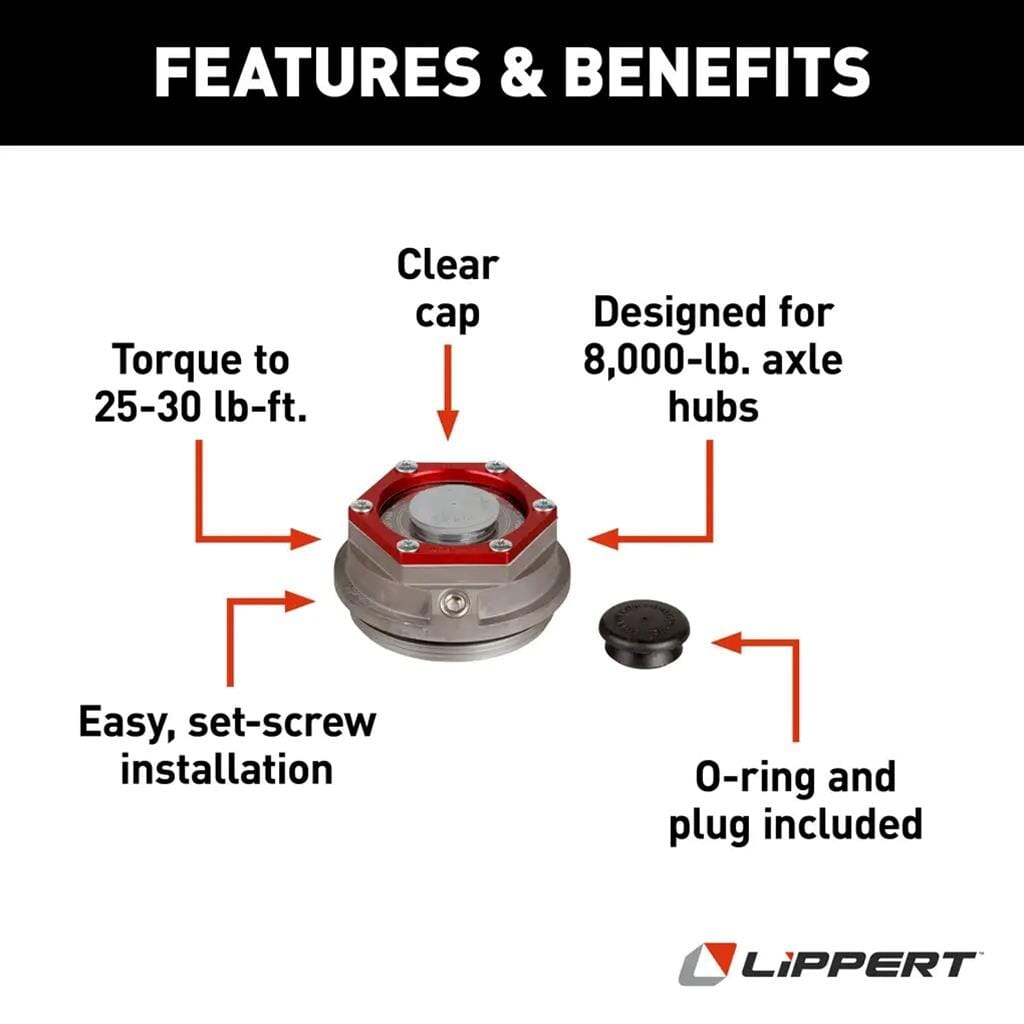d.i.a スカル　チューブトップ Lippert® Trailer Axle Oil and Dust Cap with Set Screw - 8,000 lbs