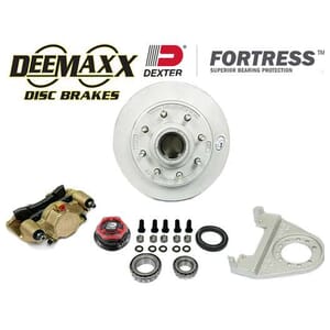 DeeMaxx® 7,000 lbs. Disc Brake Kit with 9/16" Studs for One Wheel with Gold Zinc Caliper and Dexter® Fortress® Aluminum Cap - DM7KGOLD916-F
