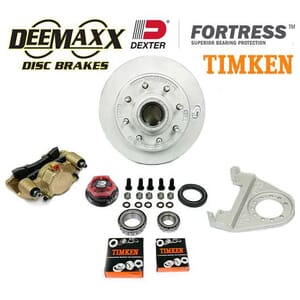 DeeMaxx® 7,000 lbs. Disc Brake Kit with 9/16" Studs for One Wheel with Gold Zinc Caliper, Timken® Bearings, and Dexter® Fortress® Aluminum Oil Cap - DM7KGOLD916-F-TK
