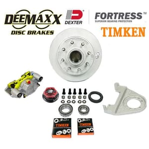 DeeMaxx® 7,000 lbs. Disc Brake Kit with 9/16" Studs for One Wheel with Maxx Coating Caliper, Timken® Bearings, and Dexter® Fortress® Aluminum Oil Cap - DM7KMAXX916-F-TK