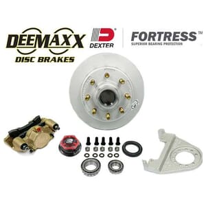 DeeMaxx® 7,000 lbs. Disc Brake Kit with 5/8" Studs for One Wheel with Gold Zinc Caliper with Dexter® Fortress® Aluminum Oil Cap - DM7KGOLD580-F
