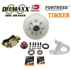 DeeMaxx® 7,000 lbs. Disc Brake Kit with 5/8" Studs for One Wheel with Gold Zinc Caliper, Timken® Bearings, and Dexter® Fortress® Aluminum Oil Cap - DM7KGOLD580-F-TK