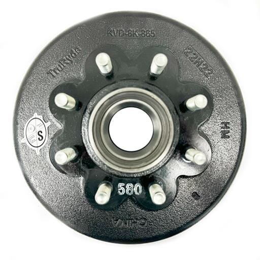 TruRyde® 8-6.5" Bolt Circle 12" Grease Trailer Hub/Drum with 5/8" Studs for a 8,000 lbs. Trailer Axle - RVD-8K-865-580-G