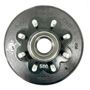 TruRyde® 8-6.5" Bolt Circle 12" Grease Trailer Hub/Drum with 5/8" Studs for a 8,000 lbs. Trailer Axle - RVD-8K-865-580-G