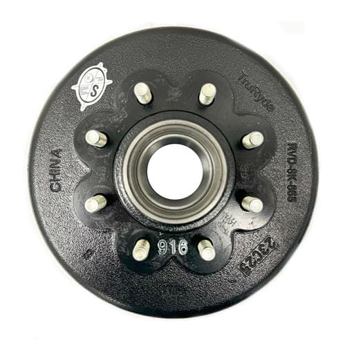 TruRyde® 8-6.5" Bolt Circle 12" Grease Trailer Hub/Drum with 9/16" Studs for a 8,000 lbs. Trailer Axle- RVD-8K-865-916-G