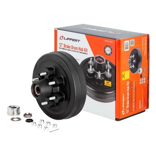 Lippert® 12 Inch Brake Drum Hub Kit with Bearings, 6 on 5.5 Inch, 1/2 Inch Stud, 6,000-lb. Axles - 2024013262