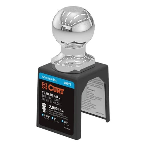 Curt 1-7/8" Trailer Ball (3/4" x 3" Shank, 2,000 lbs., Chrome, Packaged) - 40171