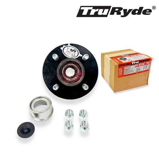 TruRyde® Pre-Greased 4-4" Trailer Hub with Parts for a 2,000 lbs. Trailer Axle using a 1" Bearing  - PP-RVIK-11PG
