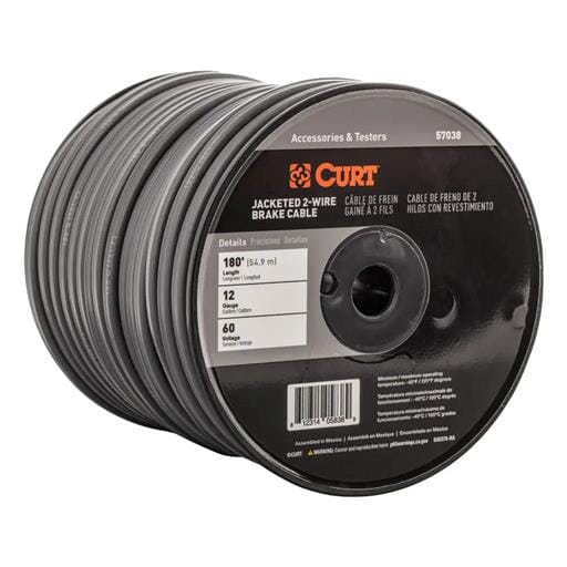 Curt 2-Wire Jacketed Trailer Brake Cable, 180 Feet Spool, 12 Gauge Wire - 57038