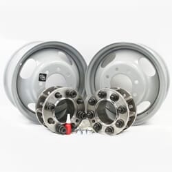 Front conversion kit for 2001-2007 classic body style Chevy/GMC truck & van rear disc brakes with two X45477C sixteen-inch steel wheels - AA-4CDP