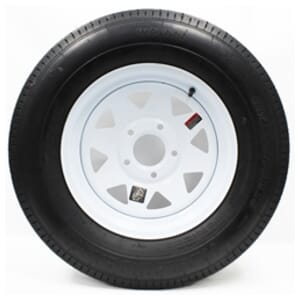 15" White Spoke Wheel and Radial Tire ST20575R15C with a 5-5" Bolt Circle - 129400WT31R-PMK