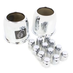 Two 3.19" Open Ended Center Caps & Twelve Chrome trailer wheel lug nuts - 319OEX2