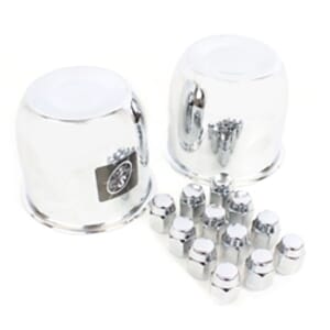 Two 4.25" Closed Center Caps and Twelve Chrome Trailer Wheel Lug Nuts - 425X2