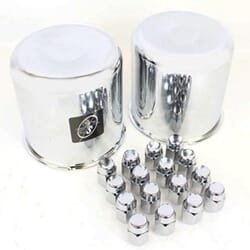 Two 4.90" Closed Center Caps & Sixteen Chrome trailer wheel lug nuts - 490X2