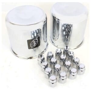 Two 4.90" Closed Center Caps & Sixteen Chrome trailer wheel lug nuts - 490X2