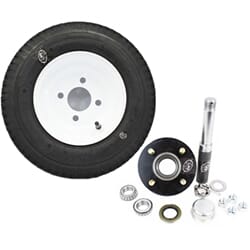 Round R104BT8X BT8 Spindle, 4-4" Bolt Circle Trailer Hub, & 8" x 3.75" White Trailer Wheel combo - R1BT8BT121E-40844