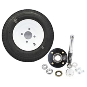 Round R104BT8X BT8 Spindle, 4-4" Bolt Circle Trailer Hub, & 8" x 3.75" White Trailer Wheel combo - R1BT8BT121E-40844