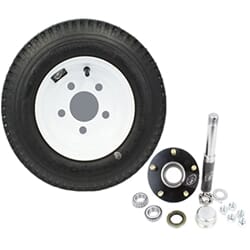 Round R104BT8X BT8 Spindle, 5-4.5" Bolt Circle Trailer Hub, & 8" x 3.75" White Trailer Wheel Combo - R1BT8BT122E-50844