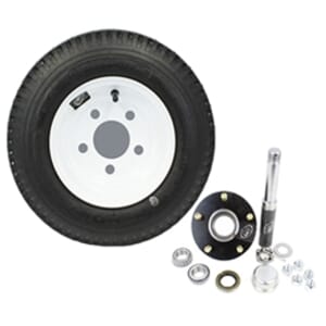 Round R104BT8X BT8 Spindle, 5-4.5" Bolt Circle Trailer Hub, & 8" x 3.75" White Trailer Wheel Combo - R1BT8BT122E-50844