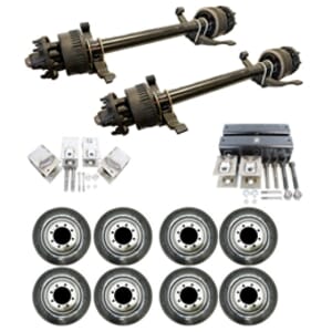 Two Dexter® 15,000 lbs. Heavy Duty Axles 74" Track 45" Spring Center Electric Brakes with Hangers, Bolts, Equalizers, Wheels & Tires 23575R17.5, and Fortress® Aluminum Oil Cap - 7618780X2WP175-235