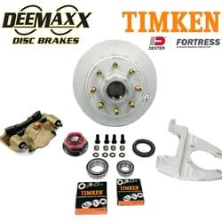 DeeMaxx® 8,000 lbs. Disc Brake Kit with 5/8" Studs for One Wheel with Gold Zinc Caliper, Timken® Bearings, and Dexter® Fortress® Aluminum Oil Cap - DM8KGOLD580-F-TK