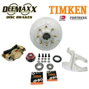 DeeMaxx® 8,000 lbs. Disc Brake Kit with 5/8" Studs for One Wheel with Gold Zinc Caliper, Timken® Bearings, and Dexter® Fortress® Aluminum Oil Cap - DM8KGOLD580-F-TK