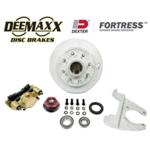 DeeMaxx® 8,000 lbs. Disc Brake Kit with 9/16" Studs for One Wheel with Gold Zinc Caliper and Dexter® Fortress® Aluminum Cap - DM8KGOLD916-F