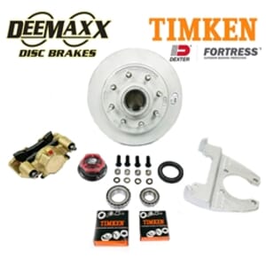 DeeMaxx® 8,000 lbs. Disc Brake Kit with 9/16" Studs for One Wheel with Gold Zinc Caliper, Timken® Bearings, and Dexter® Fortress® Aluminum Oil Cap - DM8KGOLD916-F-TK