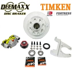 DeeMaxx® 8,000 lbs. Disc Brake Kit with 9/16" Studs for One Wheel with Maxx Coating Caliper, Timken® Bearings, and Dexter® Fortress® Aluminum Oil Caps - DM8KMAXX916-F-TK