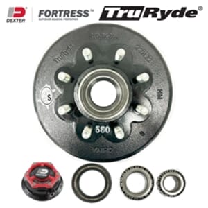 TruRyde® 8-6.5" Bolt Circle 5/8" Trailer Hub/Drum with Parts for an 8,000 lbs. Trailer Axle and Dexter® Fortress® Aluminum Oil Cap - RVD8K865580-F