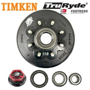 TruRyde® 8-6.5" Bolt Circle 9/16" Trailer Hub/Drum with Timken® Bearings and Dexter® Fortress® Aluminum Oil Caps for an 8,000 lbs. Trailer Axle - RVD8K865916-F-TK