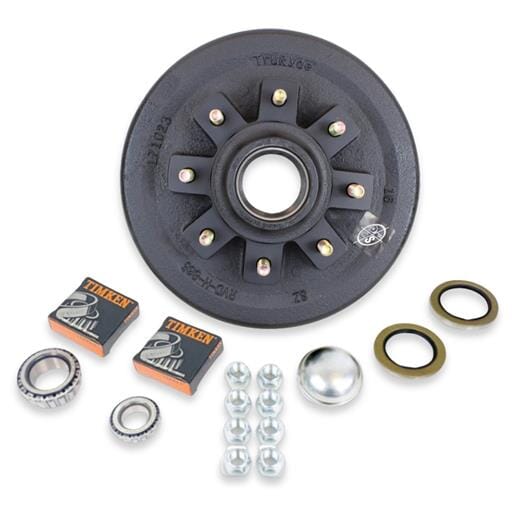 TruRyde® 8-6.5" Bolt Circle Trailer Hub/Drum 9/16" studs including Timken® Bearings for a 7,000 lbs. Trailer Axle - 42865LB3E-916-TK