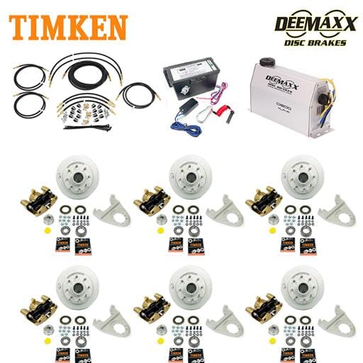 MAXX KIT Electric Over Hydraulic 7,000 lbs. Disc Brake Kit for a Triple Axle with Gold Zinc Caliper and Timken® Bearings - DMK7IG3-TK