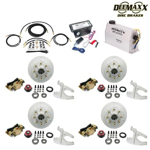 MAXX KIT Electric Over Hydraulic 8,000 lbs. Disc Brake Kit with 5/8" Studs for a Tandem Axle with Gold Zinc Caliper and TruRyde® Bearings - DMK8IG2580