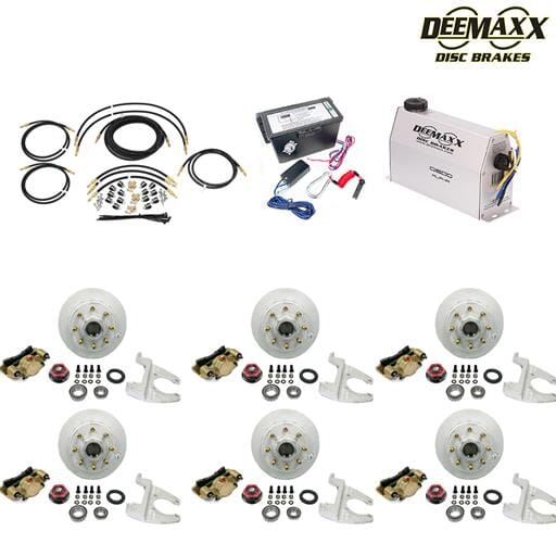 MAXX KIT Electric Over Hydraulic 8,000 lbs. Disc Brake Kit with 5/8" Studs for a Triple Axle with Gold Zinc Caliper and TruRyde® Bearings - DMK8IG3580