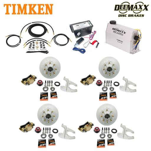 MAXX KIT Electric Over Hydraulic 8,000 lbs. Disc Brake Kit with 5/8" Studs for a Tandem Axle with Gold Zinc Caliper and Timken® Bearings - DMK8IG2580-TK