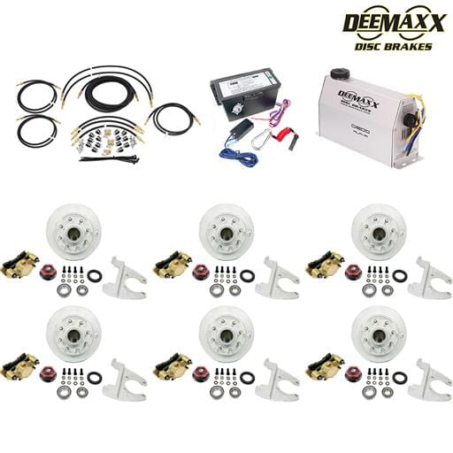 MAXX KIT Electric Over Hydraulic 8,000 lbs. Disc Brake Kit with 9/16" Studs for a Triple Axle with Gold Zinc Caliper and TruRyde® Bearings - DMK8IG3916