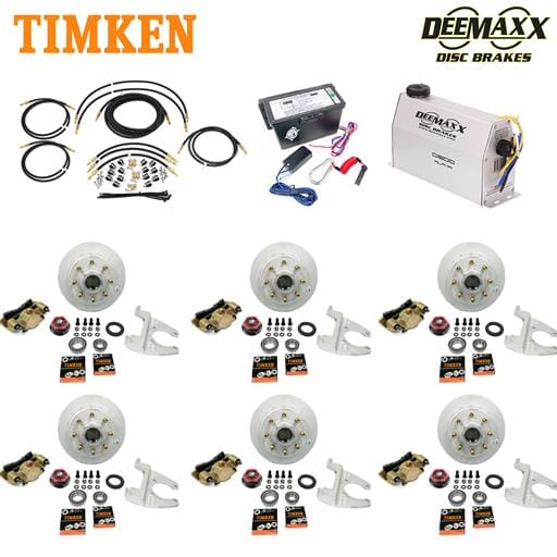 MAXX KIT Electric Over Hydraulic 8,000 lbs. Disc Brake Kit with 9/16" Studs for a Triple Axle with Gold Zinc Caliper and Timken® Bearings - DMK8IG3916-TK