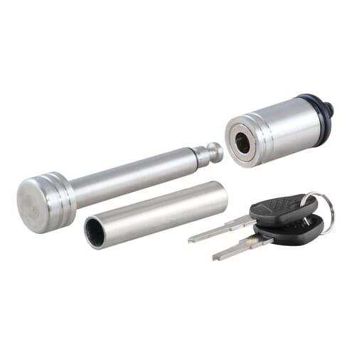 Curt 1/2" Hitch Lock with 5/8" Adapter (1-1/4" or 2" Receiver, Barbell, Stainless) - 23517