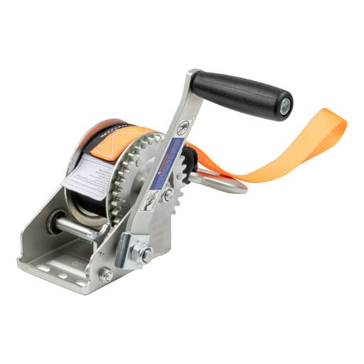 Curt Hand Crank Winch with 15' Strap & Bow Loop (900 lbs, 6.5" Handle) - 25002